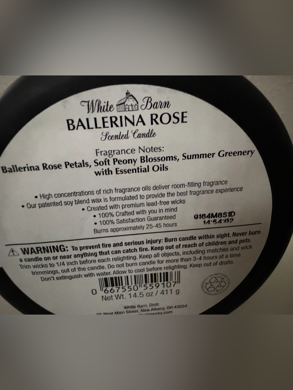 White Barn Ballerina Rose Candle - Black & Pink - Picture 3 of 3